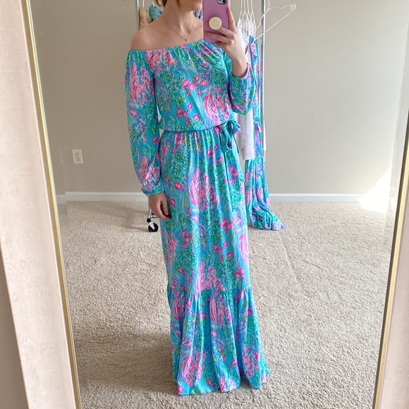 *SOLD* NWT Lilly Pulitzer Odella Maxi Dress Amalfitano Blue Best Fishes - Picture 3 of 10